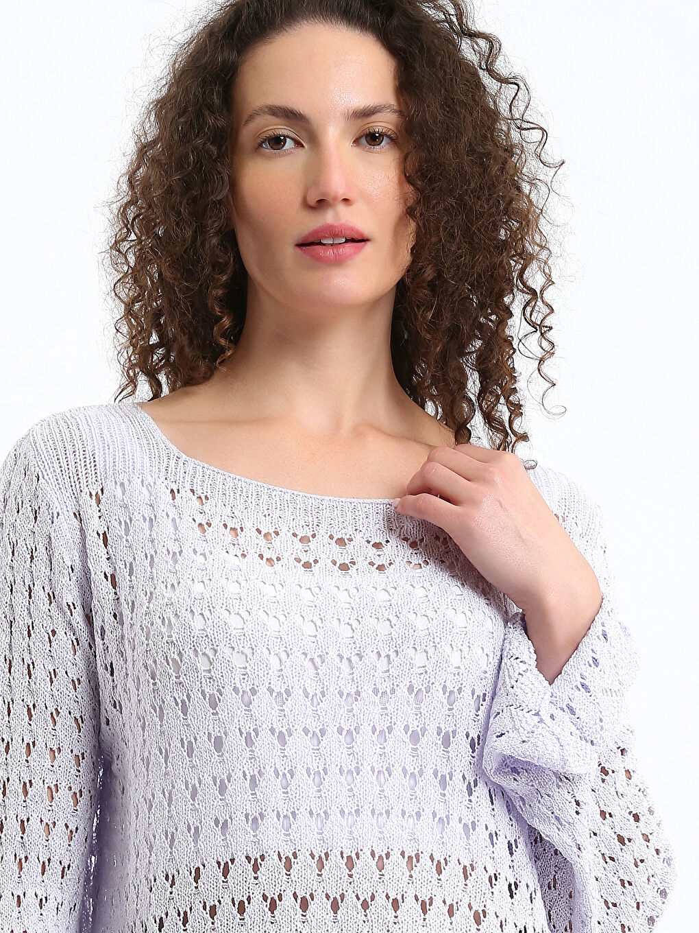 Crew Neck Hole-Knitted Women's Knitwear Sweater-2