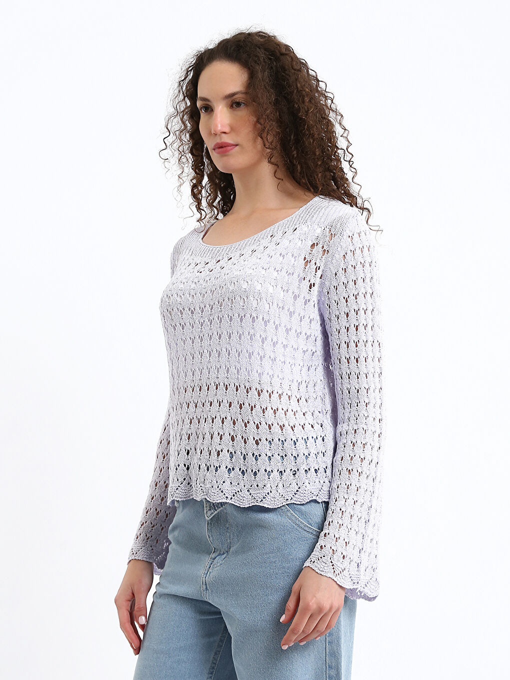 Crew Neck Hole-Knitted Women's Knitwear Sweater-3