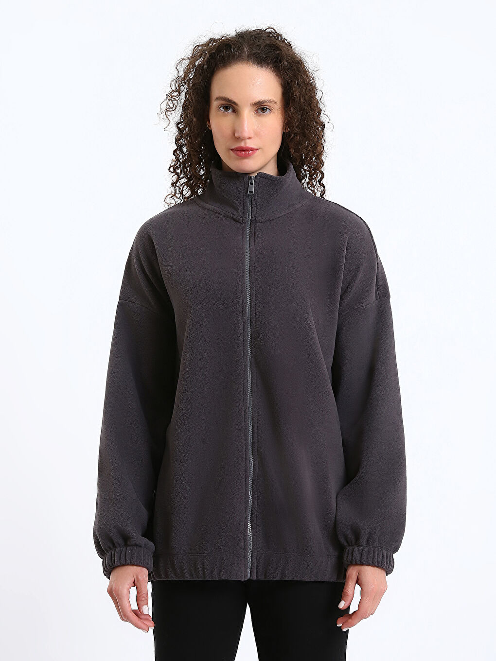 Funnel Neck Oversize Women's Zip-Up Sweatshirt