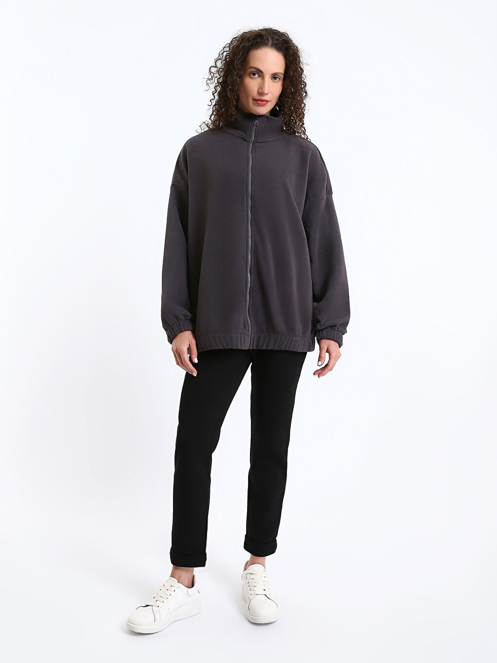 Funnel Neck Oversize Women's Zip-Up Sweatshirt-1