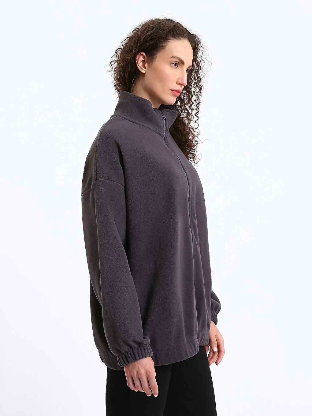 Funnel Neck Oversize Women's Zip-Up Sweatshirt-3