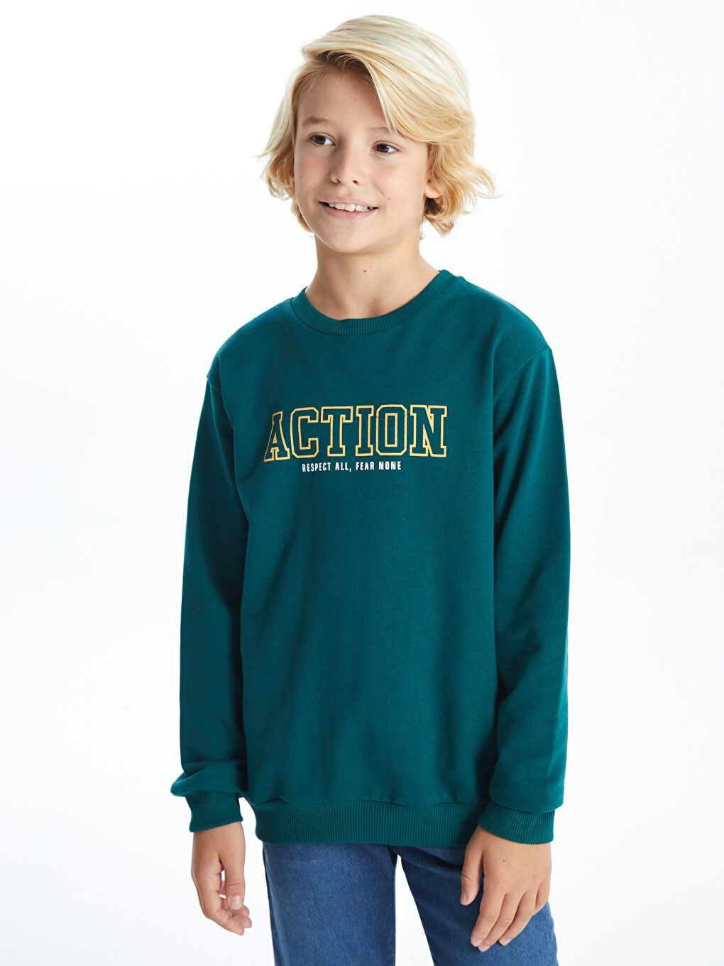 LCW Kids Yeşil Bisiklet Yaka Erkek Çocuk Sweatshirt - 1