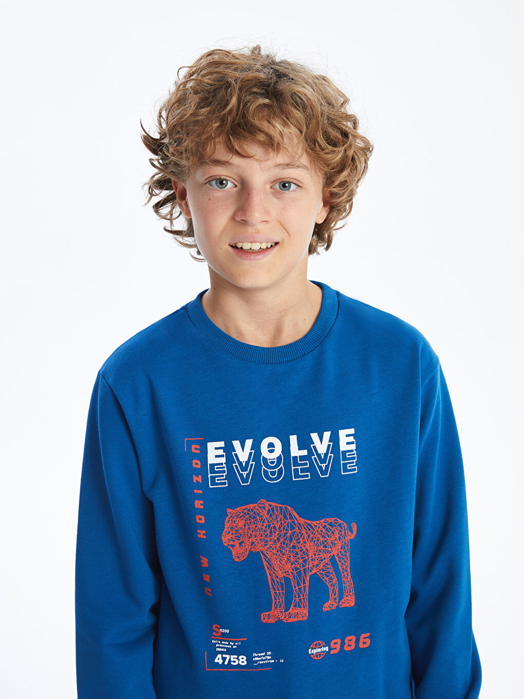 LCW Kids Koyu Mavi Bisiklet Yaka Erkek Çocuk Sweatshirt