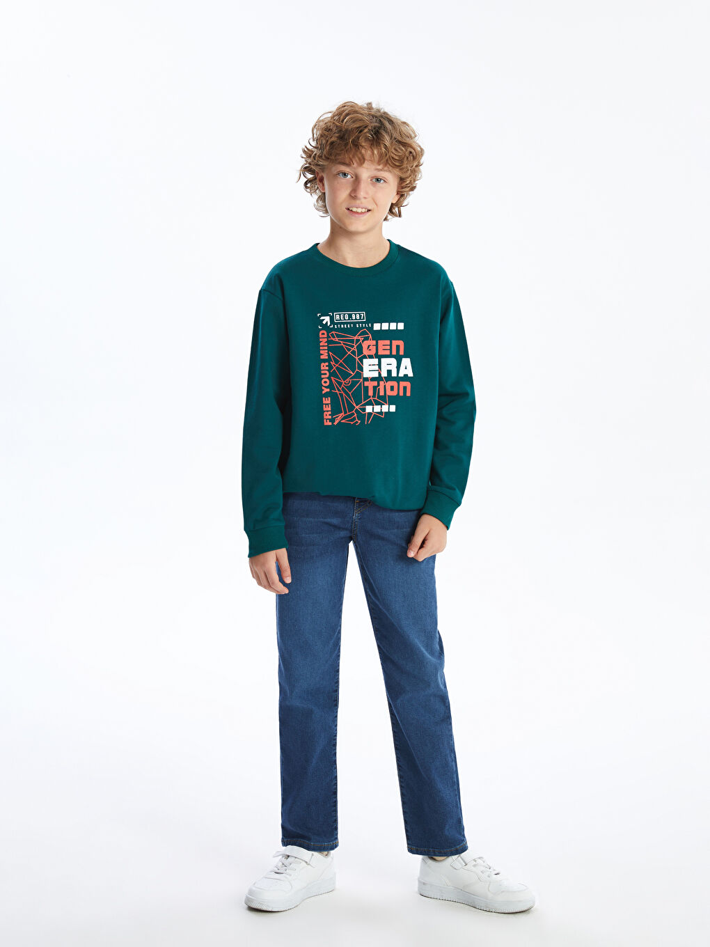 LCW Kids Yeşil Bisiklet Yaka Erkek Çocuk Sweatshirt - 1