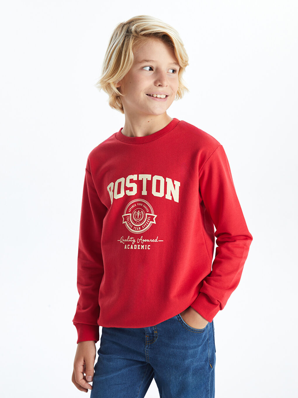 LCW Kids Kırmızı Bisiklet Yaka Erkek Çocuk Sweatshirt