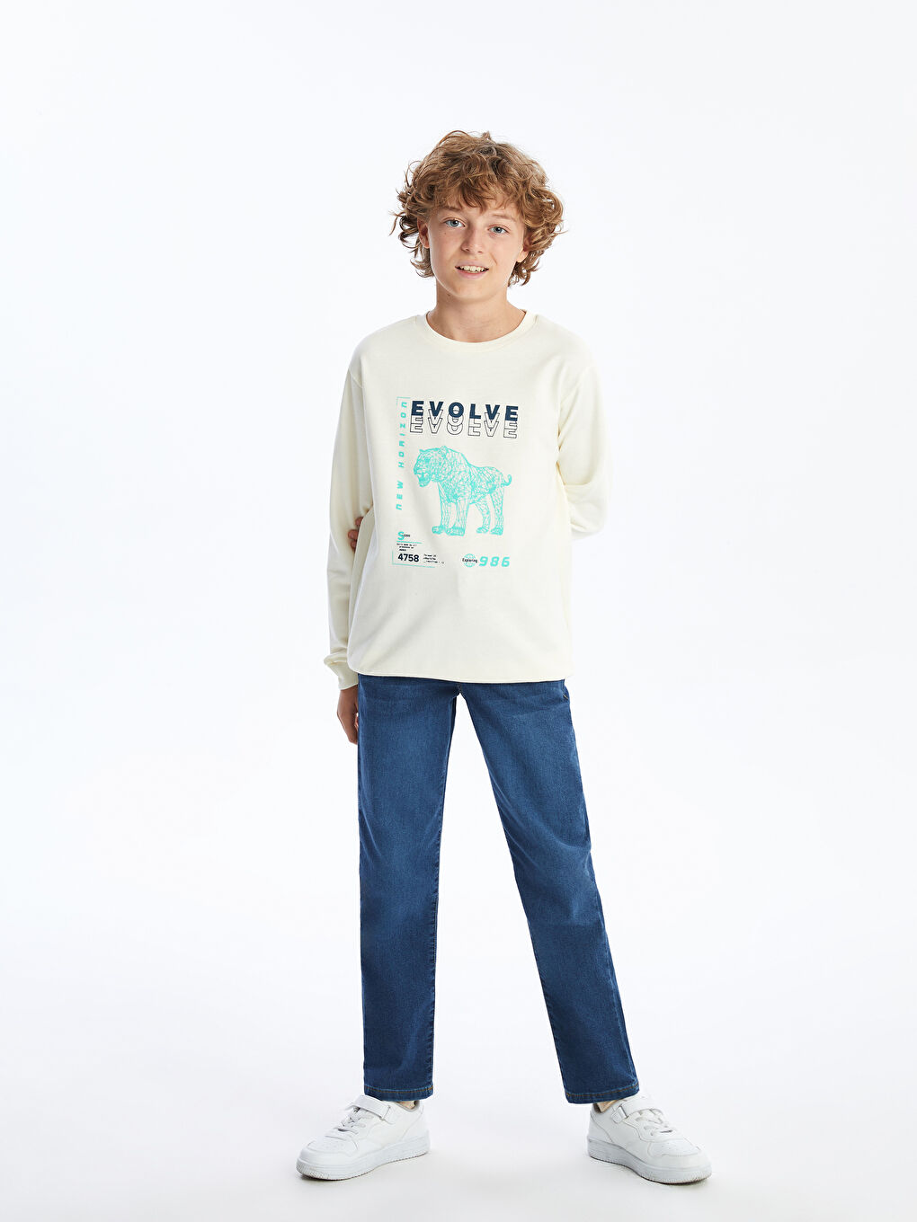 LCW Kids Ekru Bisiklet Yaka Erkek Çocuk Sweatshirt - 1