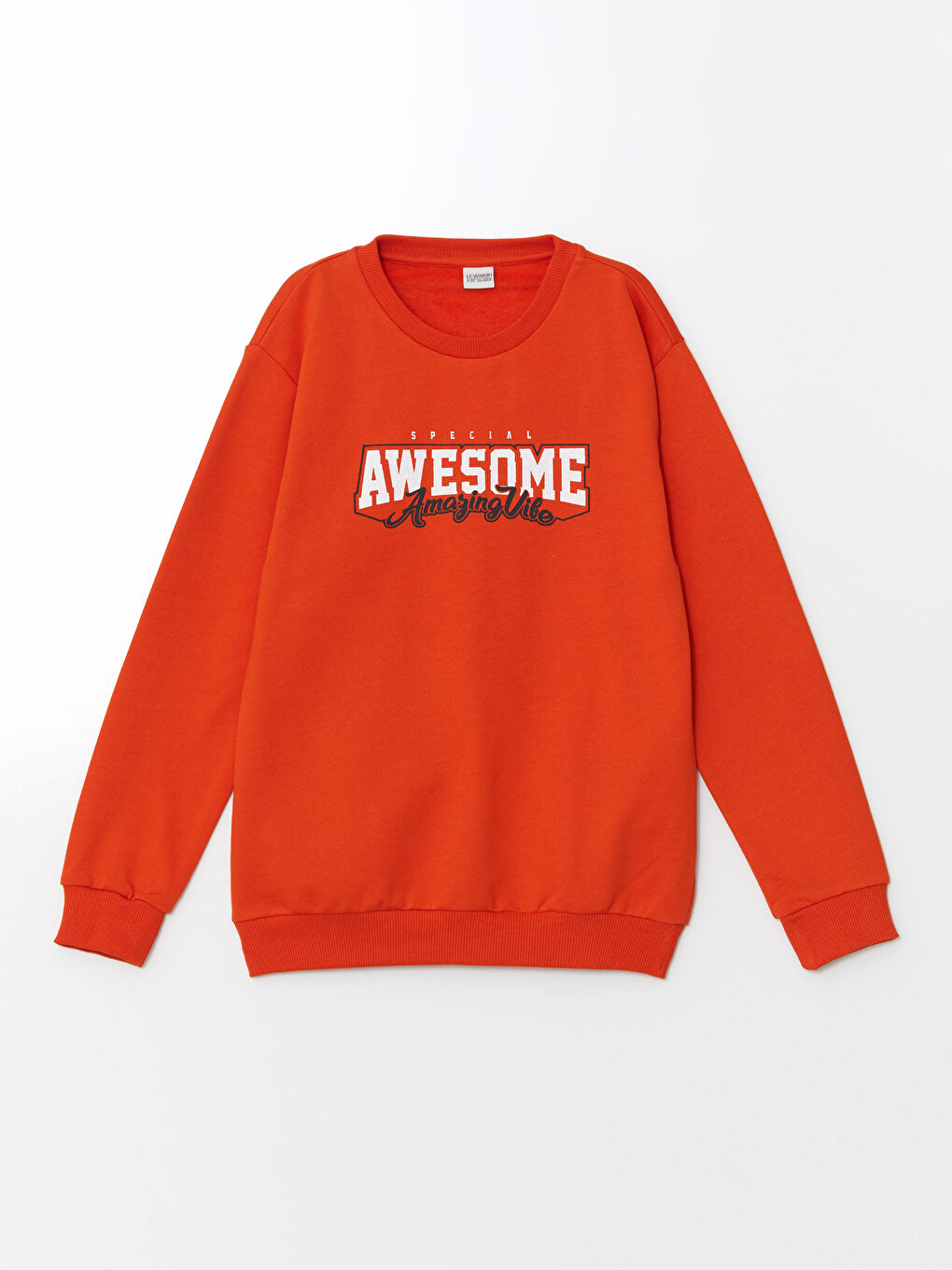 LCW Kids Canlı Turuncu Bisiklet Yaka Erkek Çocuk Sweatshirt