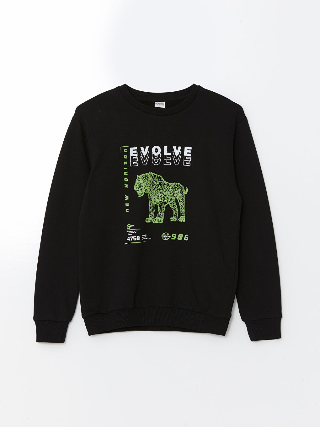 LCW Kids Yeni Siyah Bisiklet Yaka Erkek Çocuk Sweatshirt