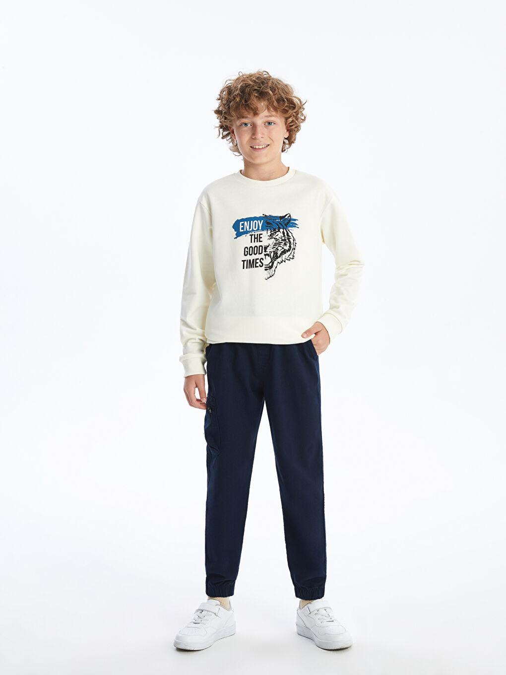 LCW Kids Ekru Bisiklet Yaka Erkek Çocuk Sweatshirt - 1