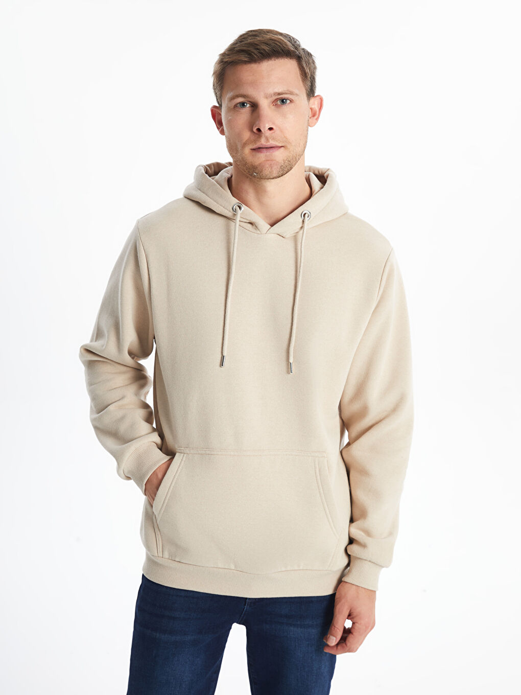 LCW ECO Açık Bej Uzun Kollu Baskılı Erkek Hoodie