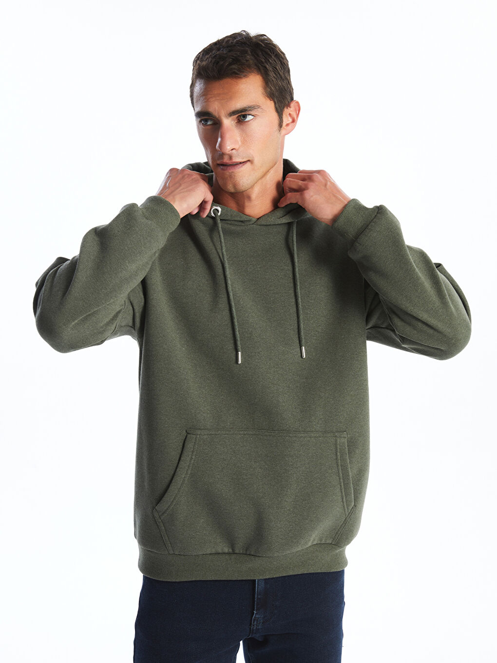 LCW ECO Haki Uzun Kollu Baskılı Erkek Hoodie