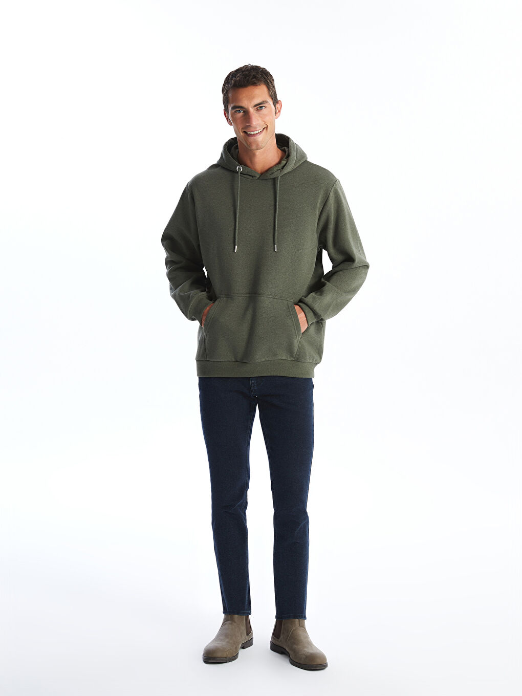 LCW ECO Haki Uzun Kollu Baskılı Erkek Hoodie - 1