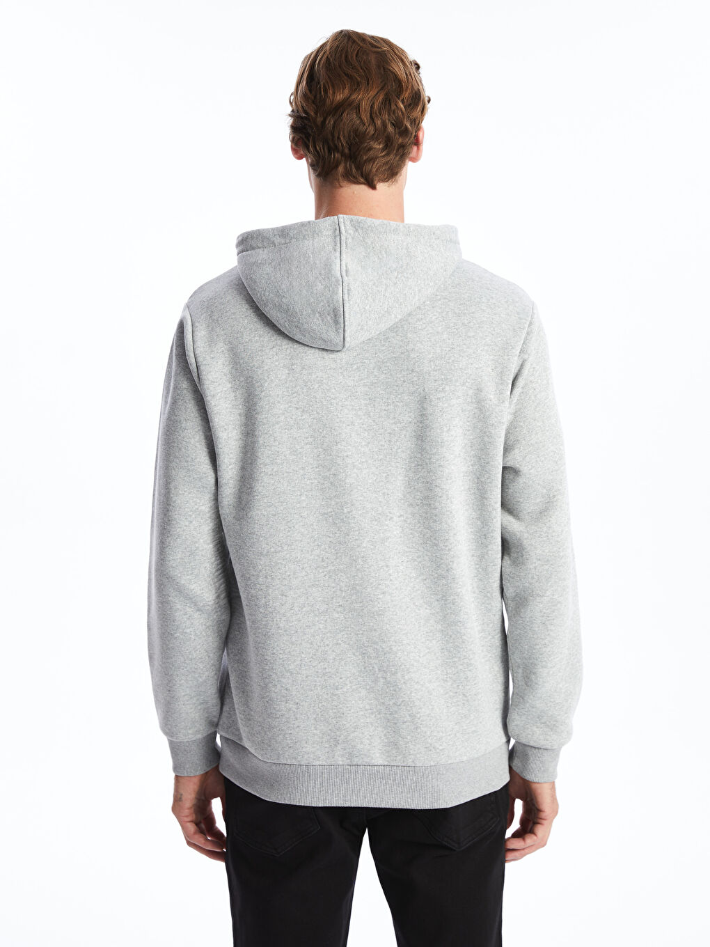 LCW ECO Açık Gri Melanj Uzun Kollu Baskılı Erkek Hoodie - 3