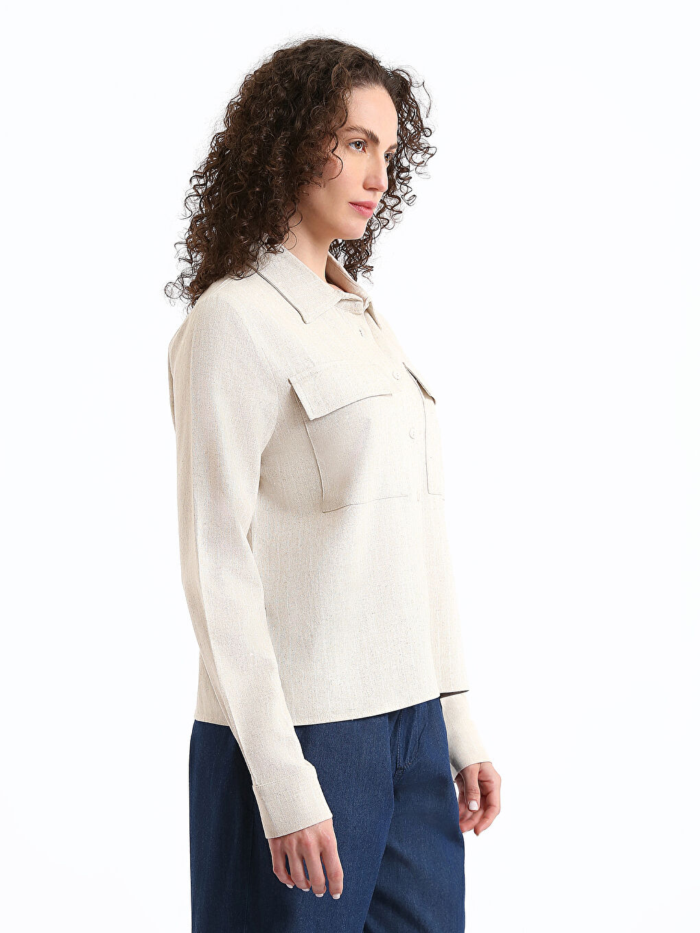 Collared Neck Long Sleeve Women's Shirt-3