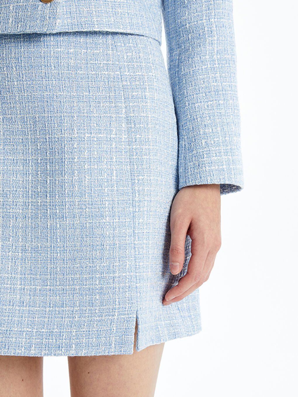 Haki Beli Fermuarlı Ekose Kadın Etek-4