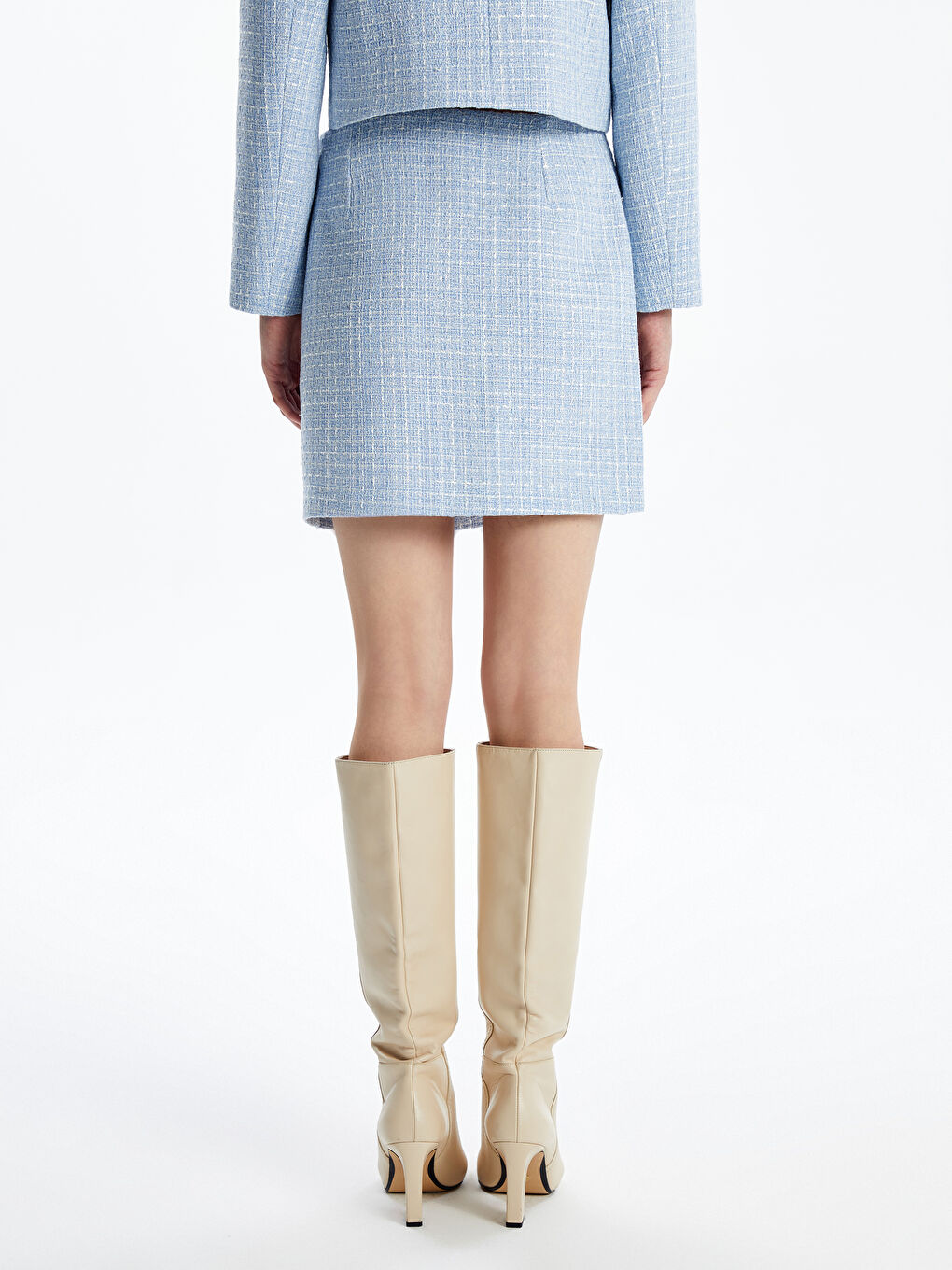 Haki Beli Fermuarlı Ekose Kadın Etek-6