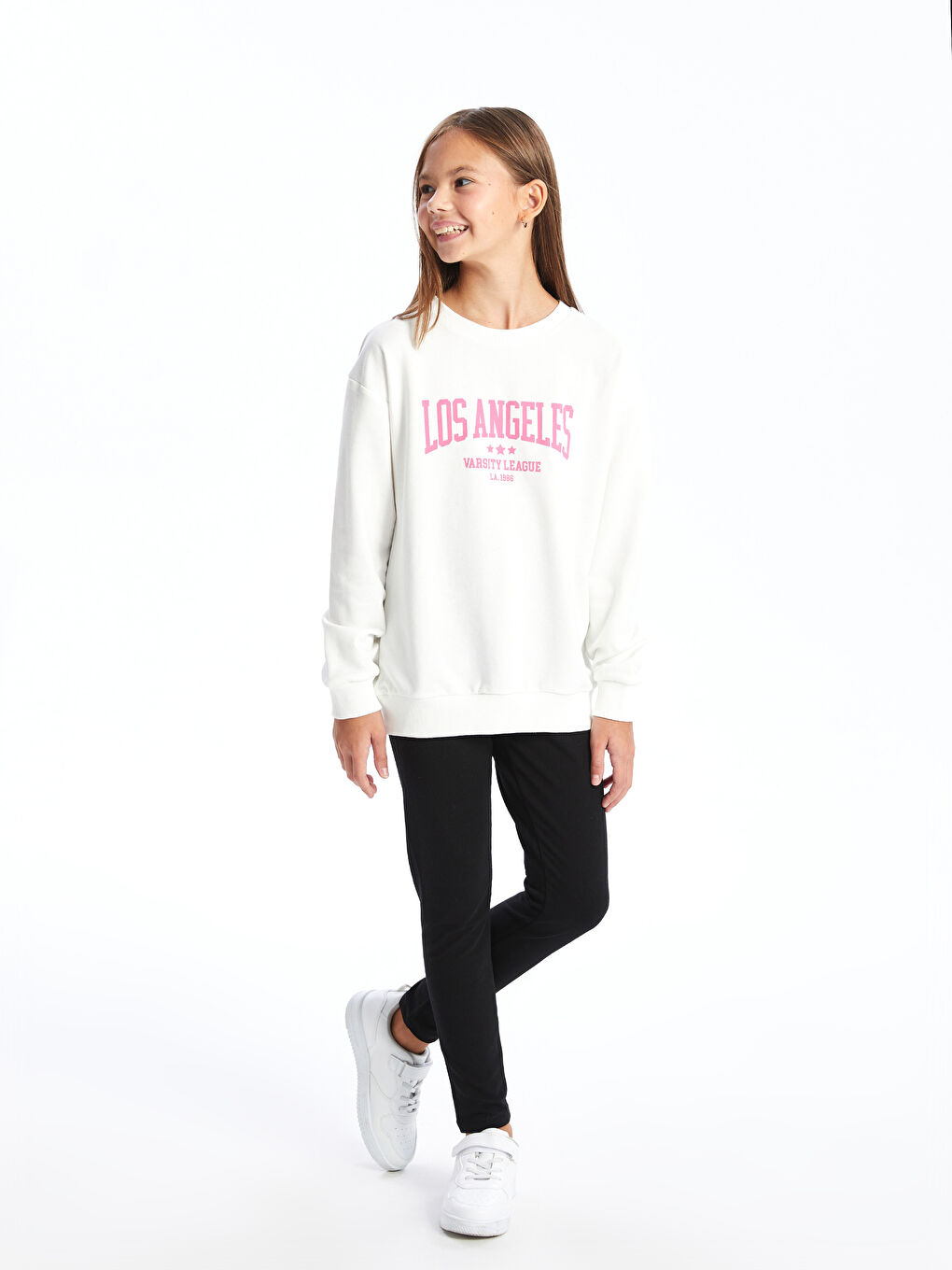 LCW Kids Beyaz Bisiklet Yaka Kız Çocuk Sweatshirt