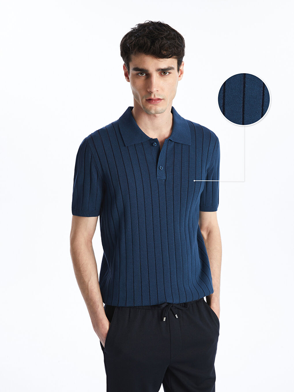 LCW Vision Polo Neck Short Sleeve Striped Men's Knitwear Sweater -W4IM56Z8-CS6