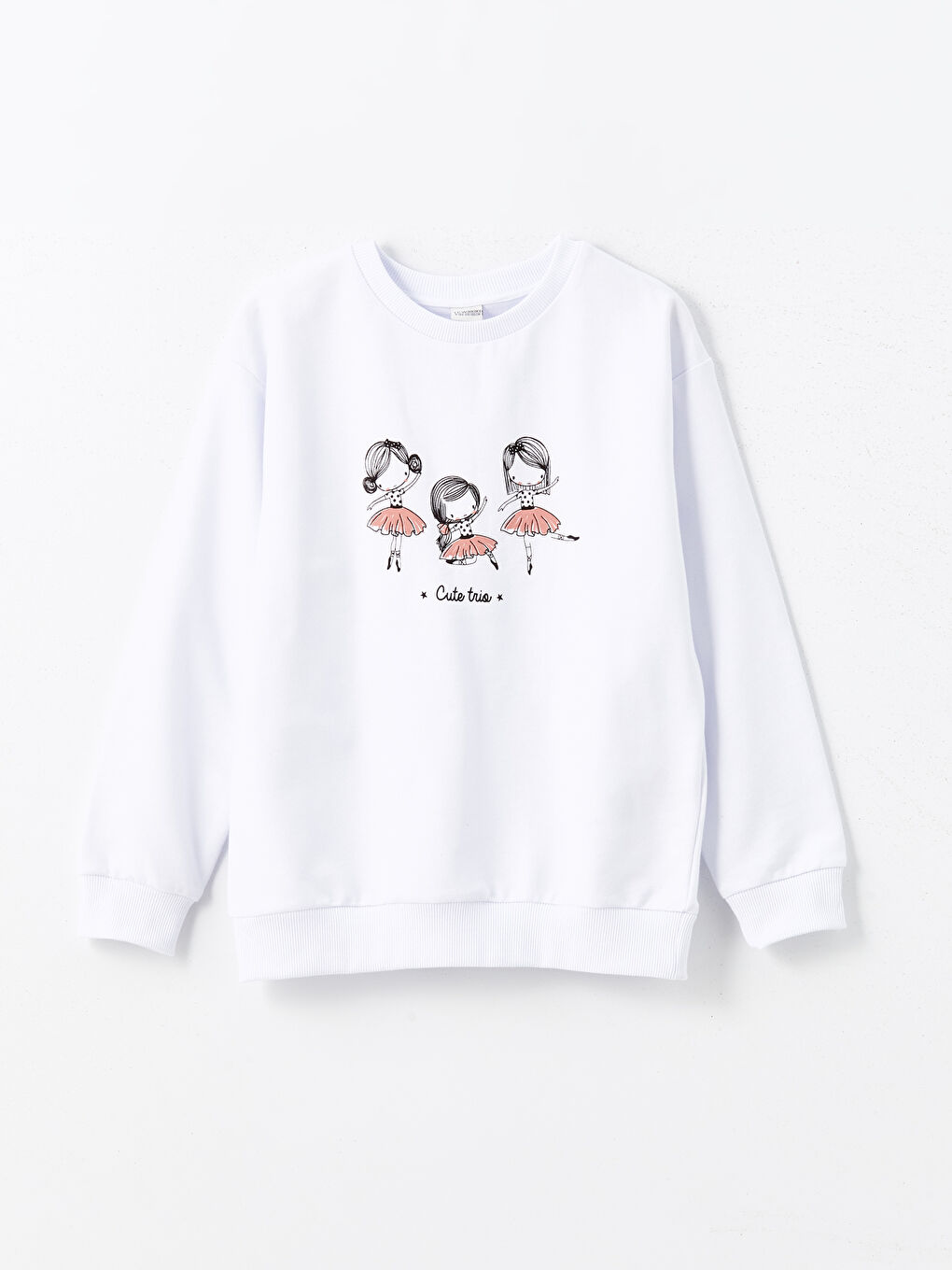 LCW Kids Buxe Beyazı Bisiklet Yaka Kız Çocuk Sweatshirt