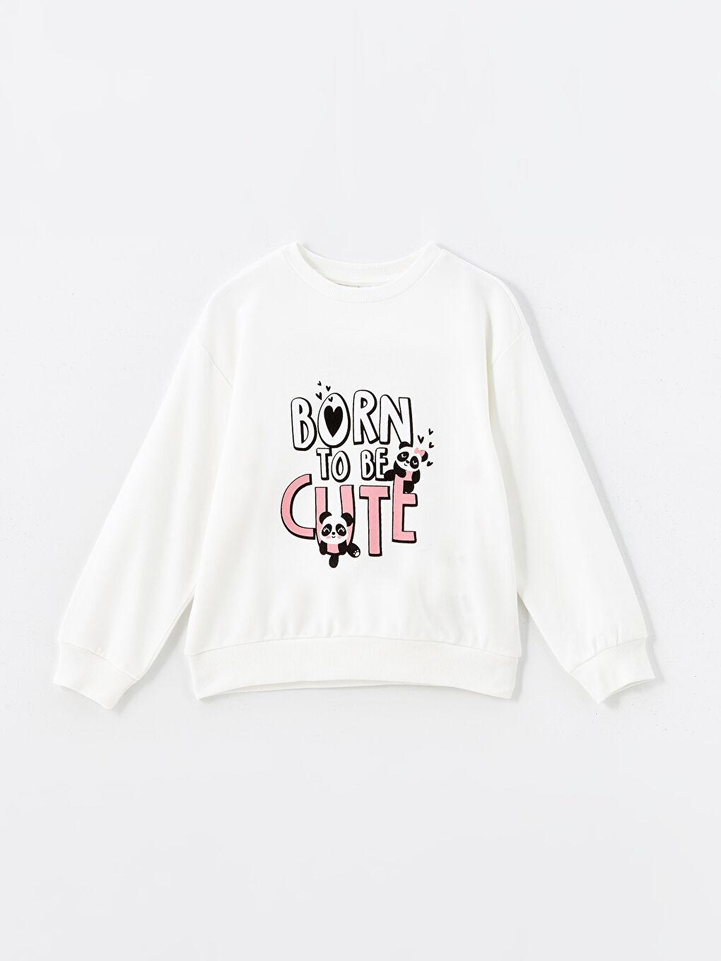 LCW Kids Optik Beyaz Bisiklet Yaka Baskılı Kız Çocuk Sweatshirt - 1