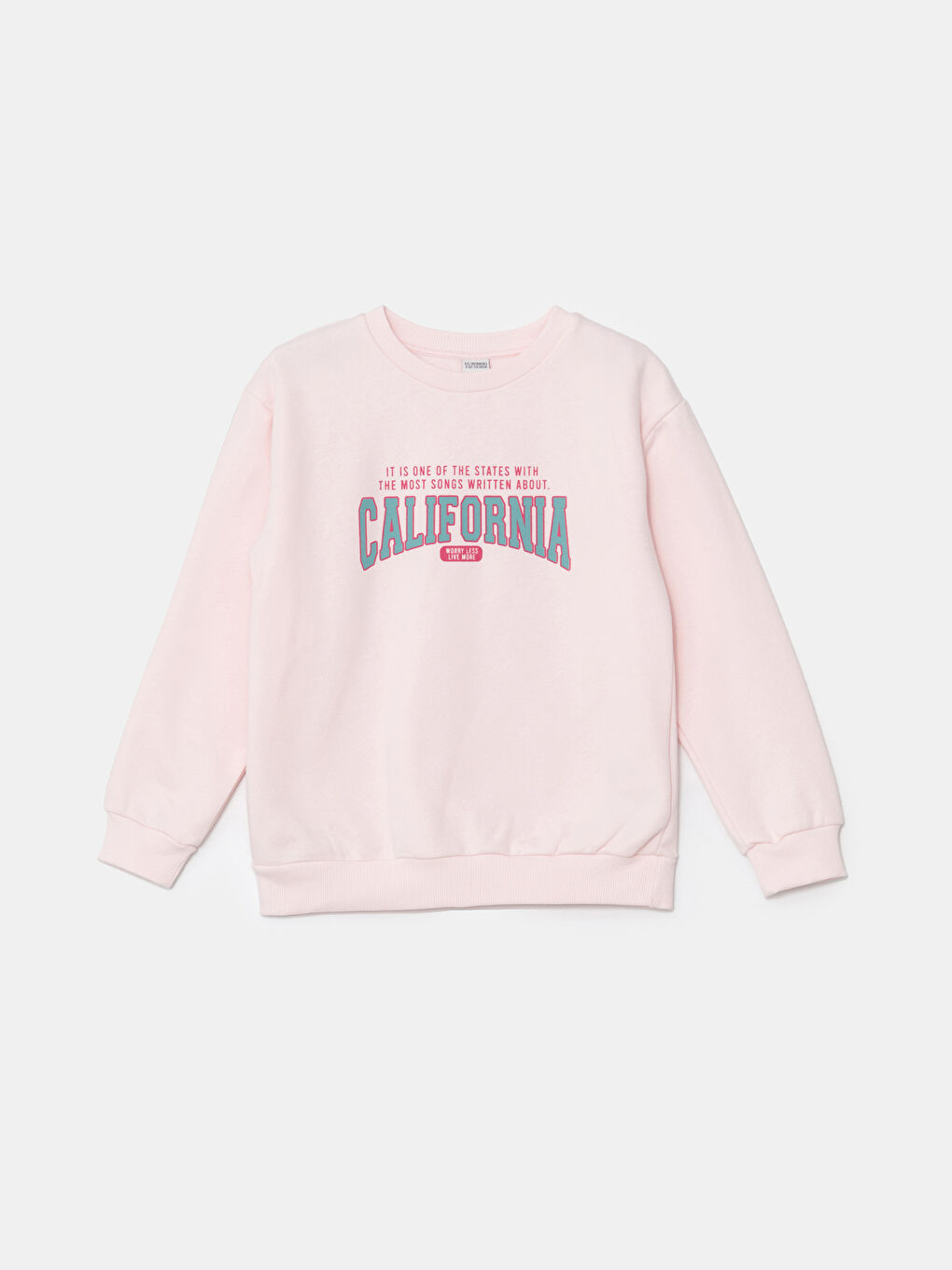 LCW Kids Açık Pembe Bisiklet Yaka Baskılı Kız Çocuk Sweatshirt - 1