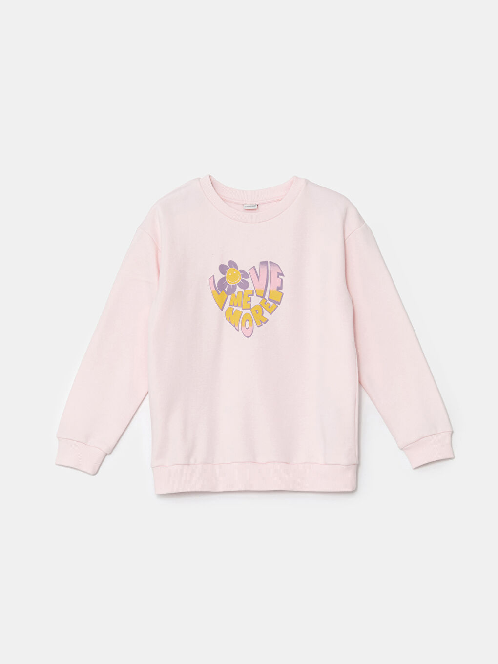 LCW Kids Pembe Bisiklet Yaka Kız Çocuk Sweatshirt - 1