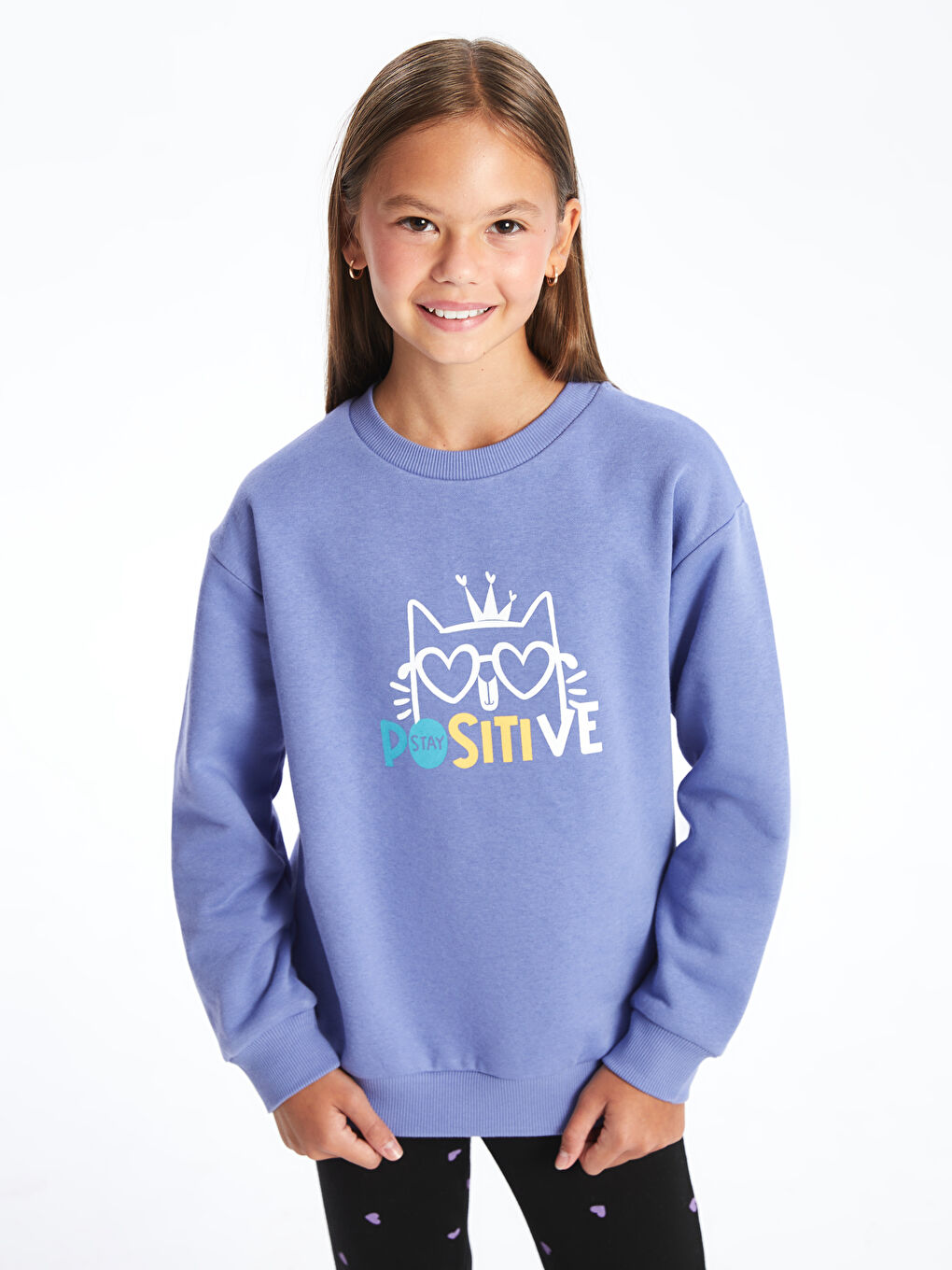 LCW Kids Mat Lila Bisiklet Yaka Kız Çocuk Sweatshirt