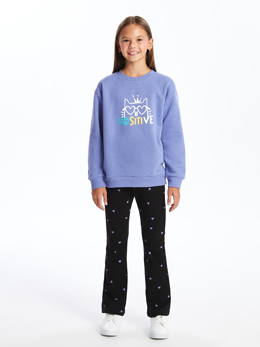 LCW Kids Mat Lila Bisiklet Yaka Kız Çocuk Sweatshirt - 1