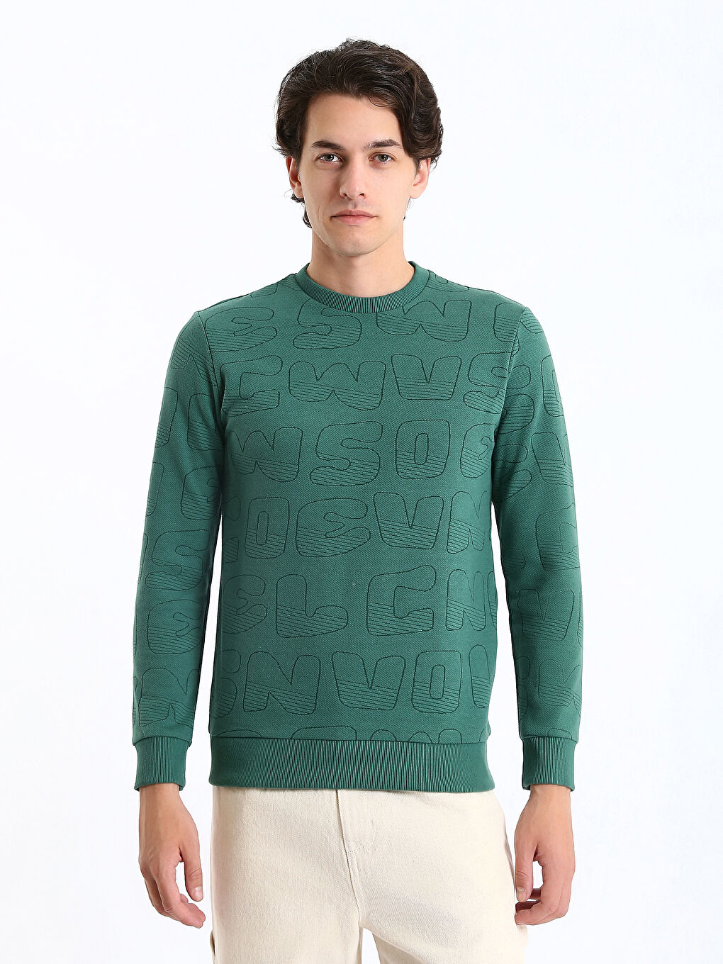 Crew Neck Long Sleeve Printed Men's Sweatshirt