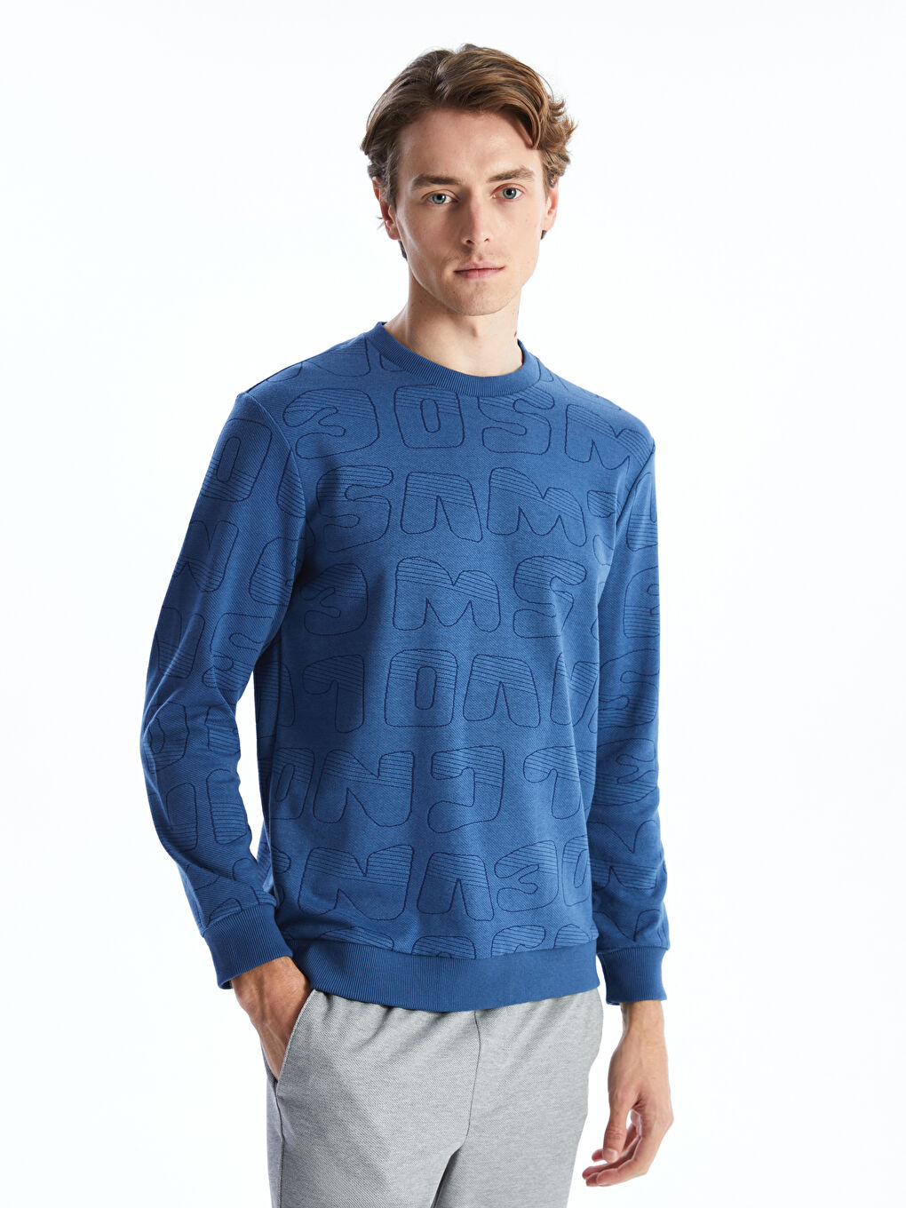 Crew Neck Long Sleeve Printed Men's Sweatshirt