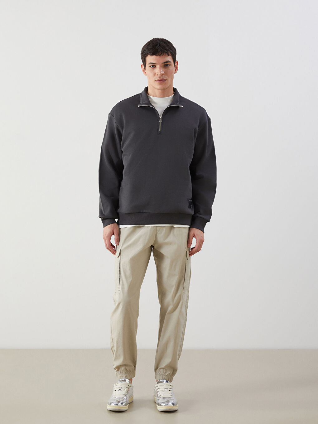 Antrasit Dik Yaka Erkek Sweatshirt-1