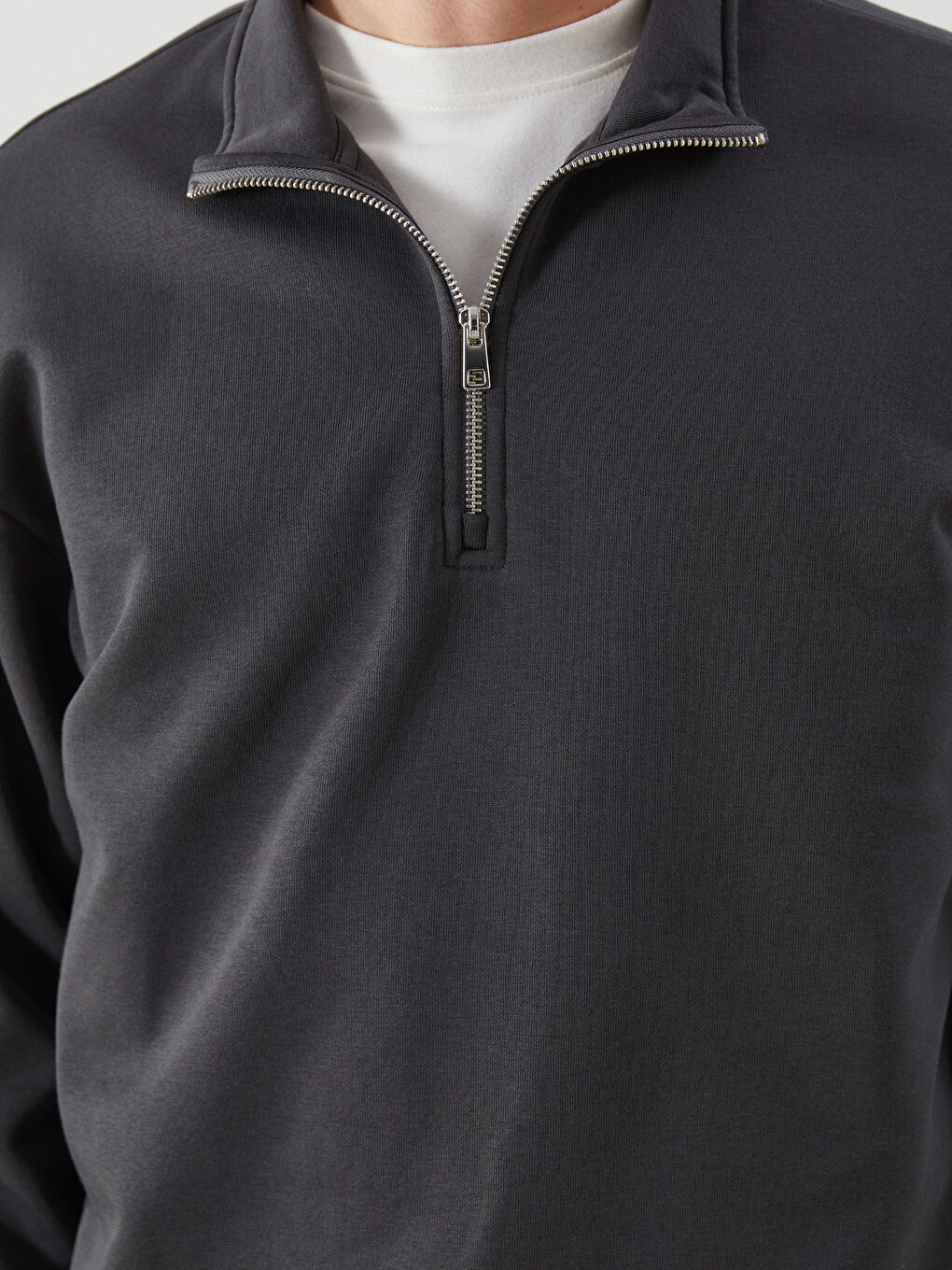 Antrasit Dik Yaka Erkek Sweatshirt-2