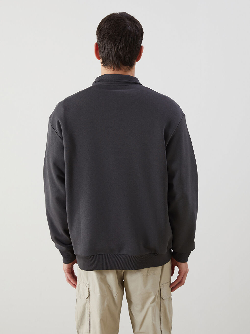 Antrasit Dik Yaka Erkek Sweatshirt-3
