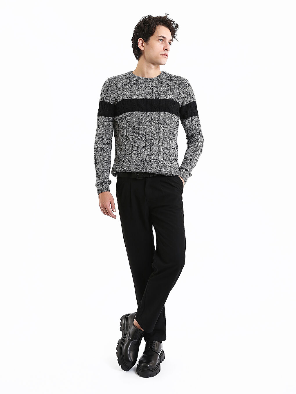 Crew Neck Long Sleeve Men's Tricot Sweater-1