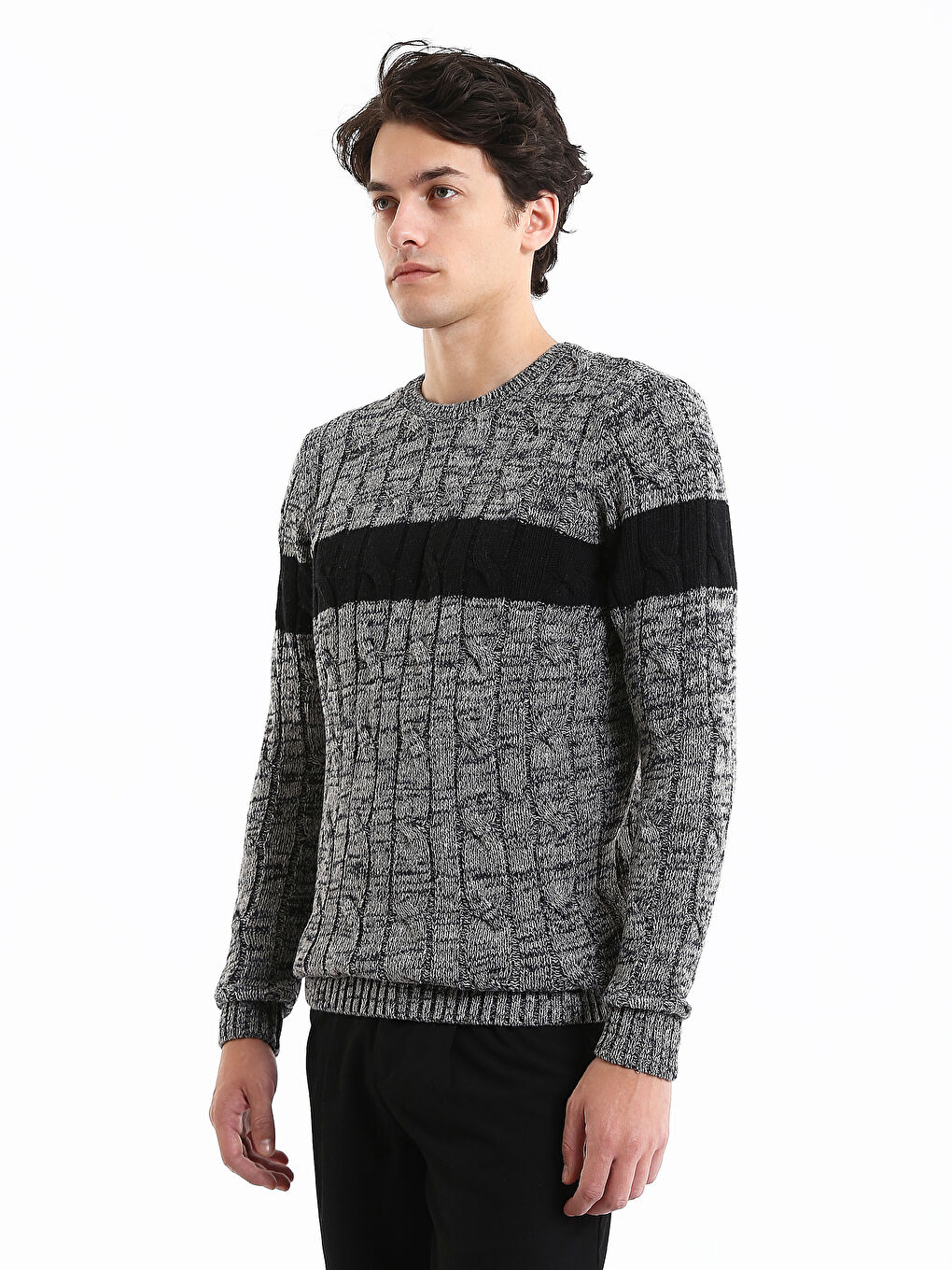 Crew Neck Long Sleeve Men's Tricot Sweater-3