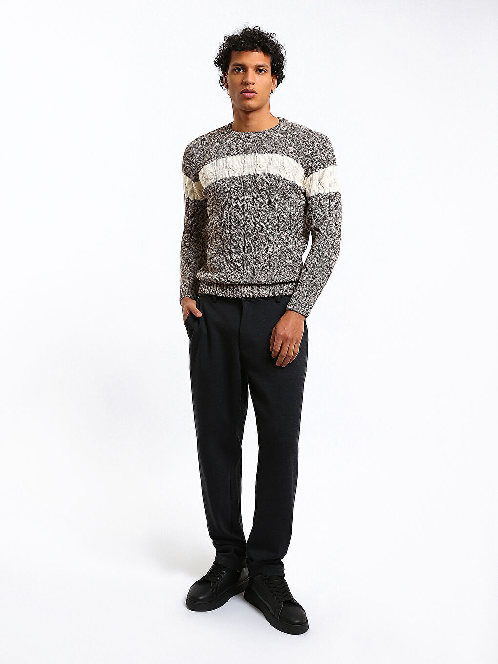 Crew Neck Long Sleeve Men's Tricot Sweater-1