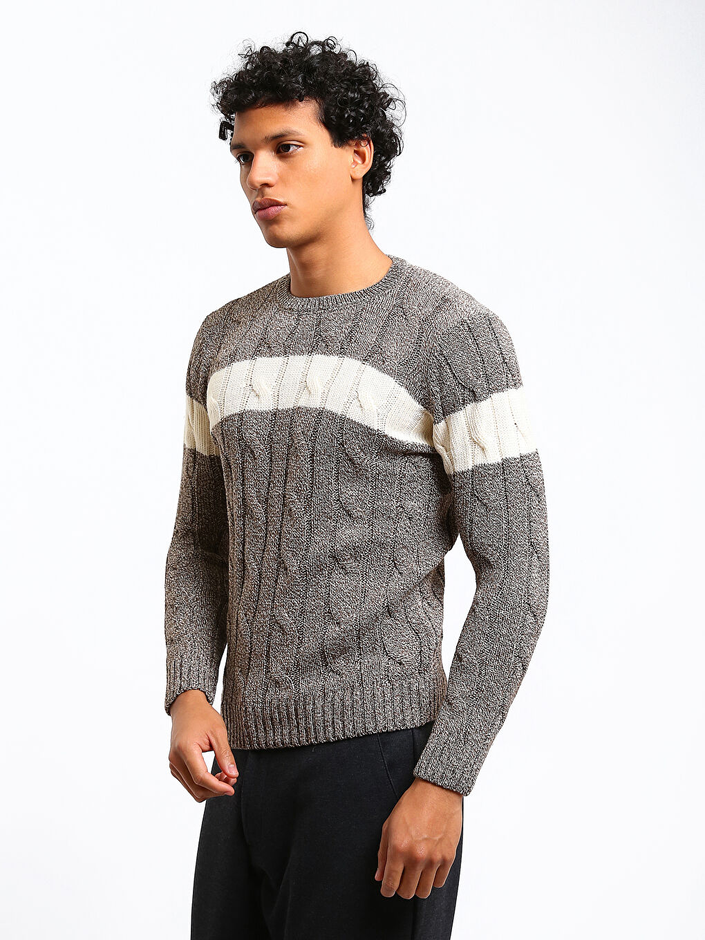 Crew Neck Long Sleeve Men's Tricot Sweater-3