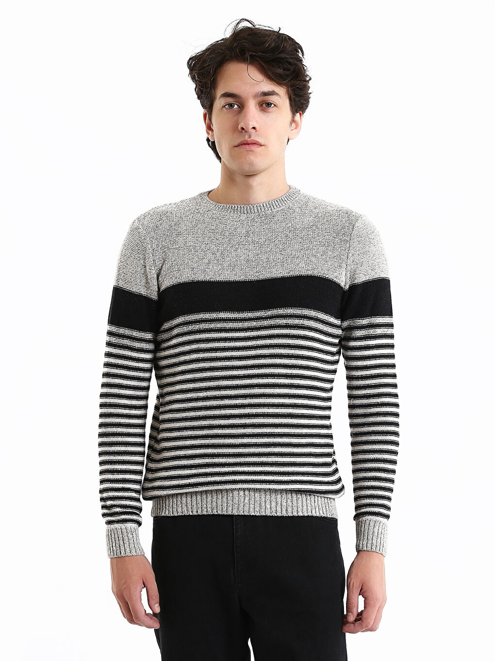 Crew Neck Striped Men's Knitwear Sweater