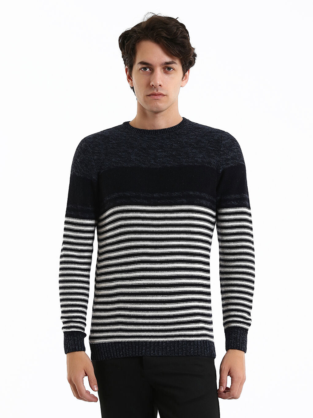 Crew Neck Striped Men's Knitwear Sweater