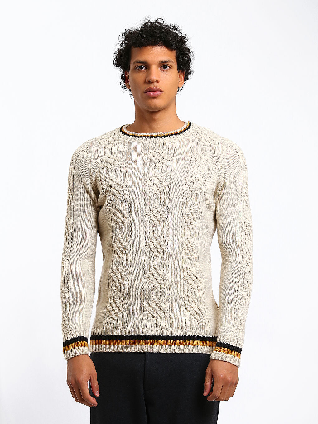 Crew Neck Long Sleeve Men's Tricot Sweater