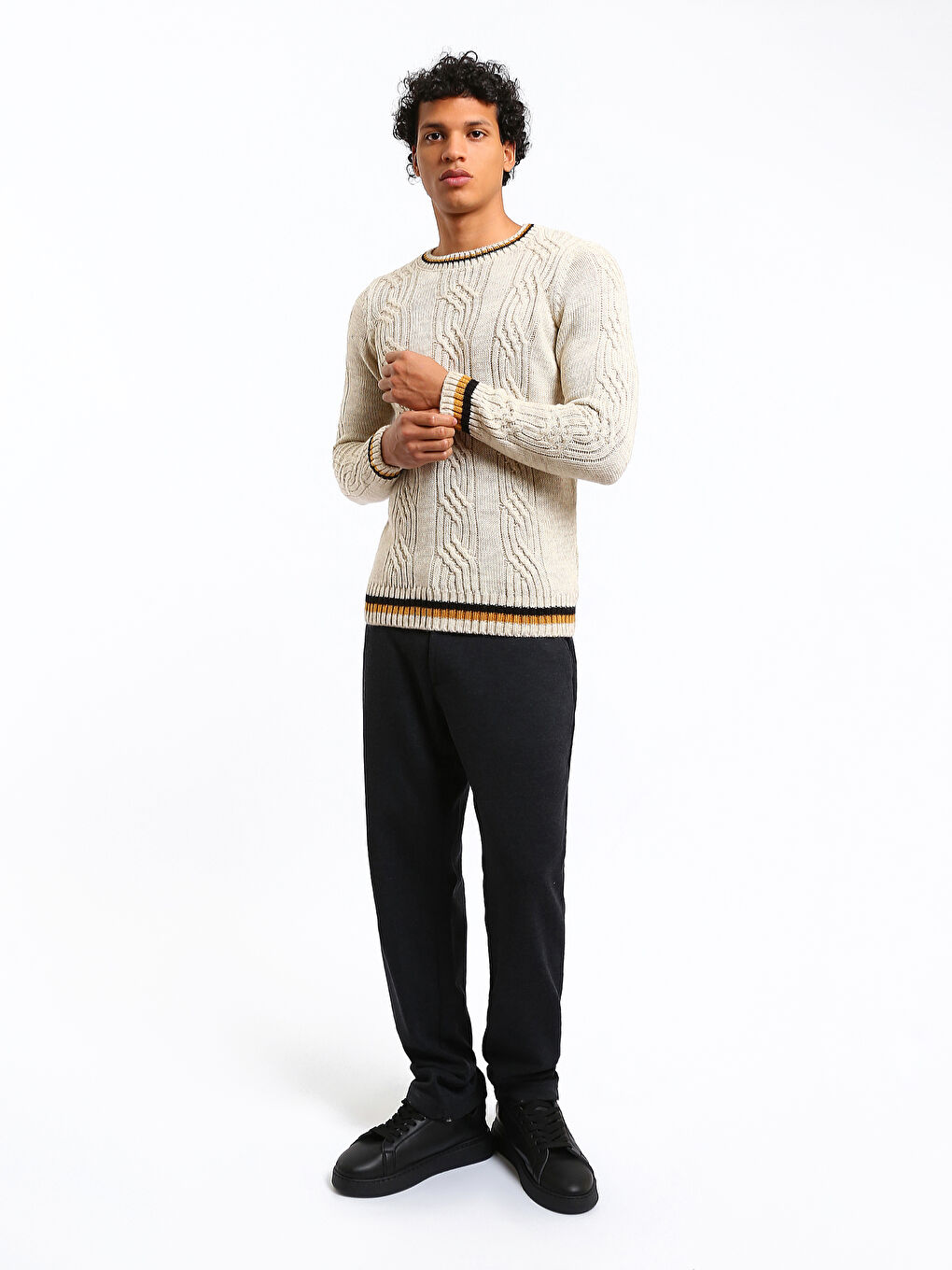Crew Neck Long Sleeve Men's Tricot Sweater-1