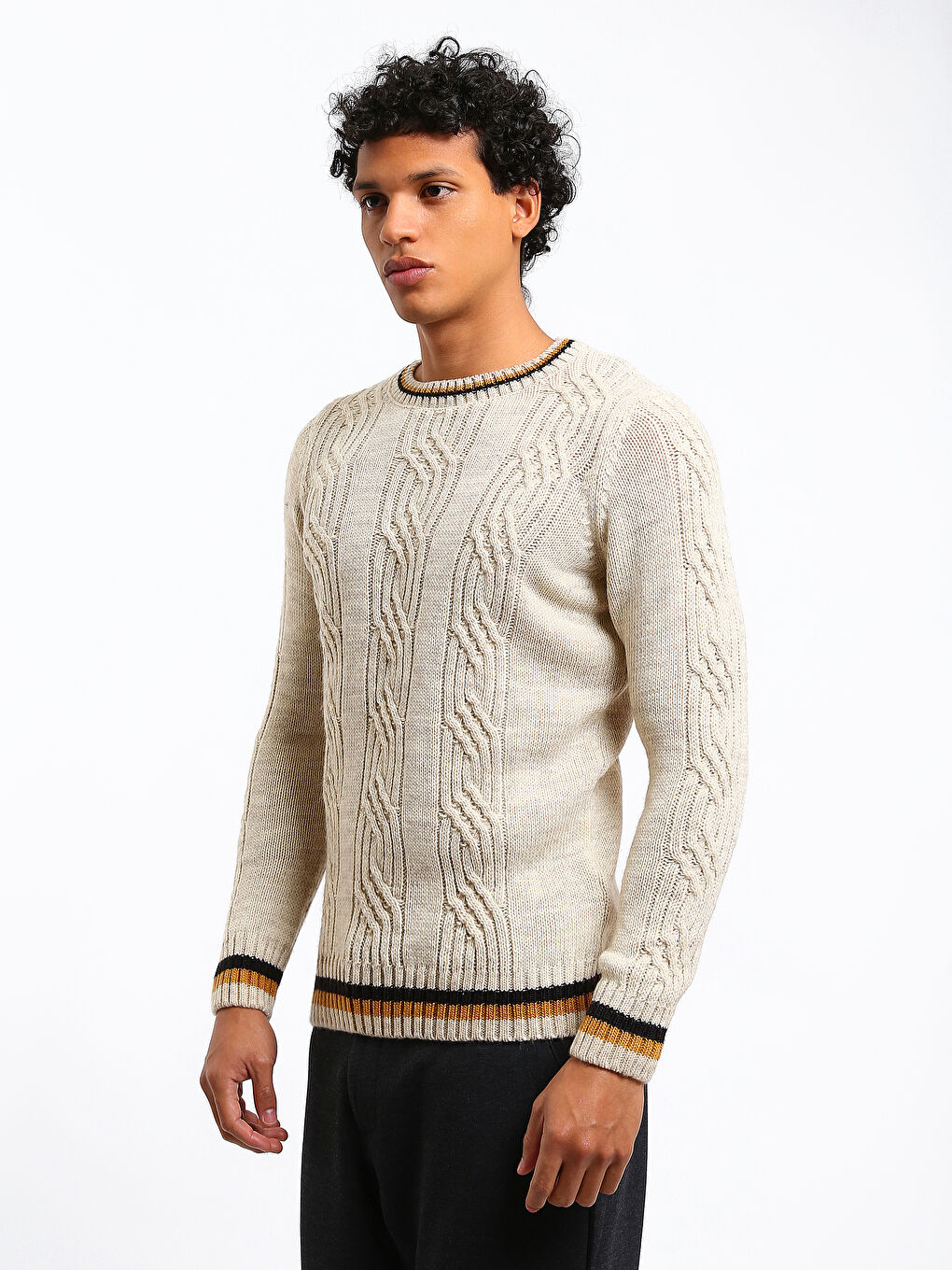 Crew Neck Long Sleeve Men's Tricot Sweater-3
