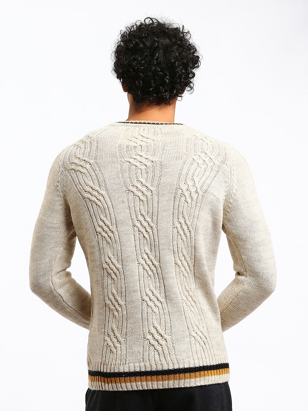 Crew Neck Long Sleeve Men's Tricot Sweater-4