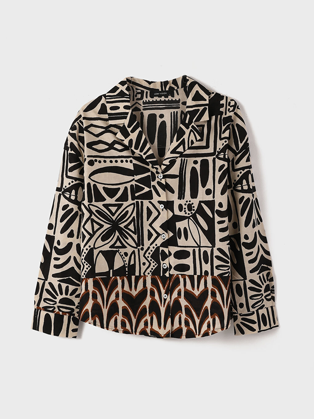 LCW Vision Patterned Long Sleeve Oversize Women's Shirt -W4IO04Z8-LQB