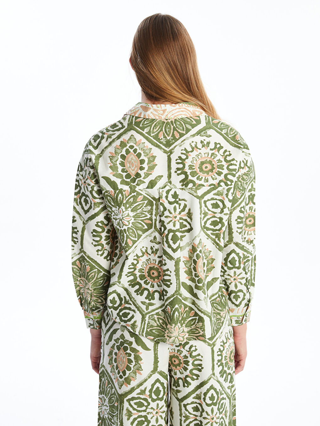 قميص نسائي أوفراسايز كم طويل منقوش-1