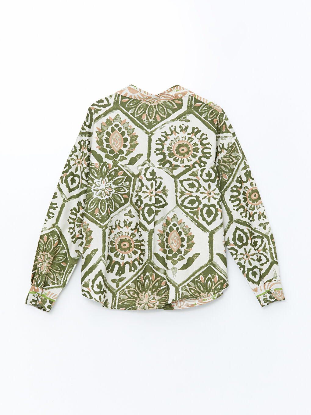 قميص نسائي أوفراسايز كم طويل منقوش-5