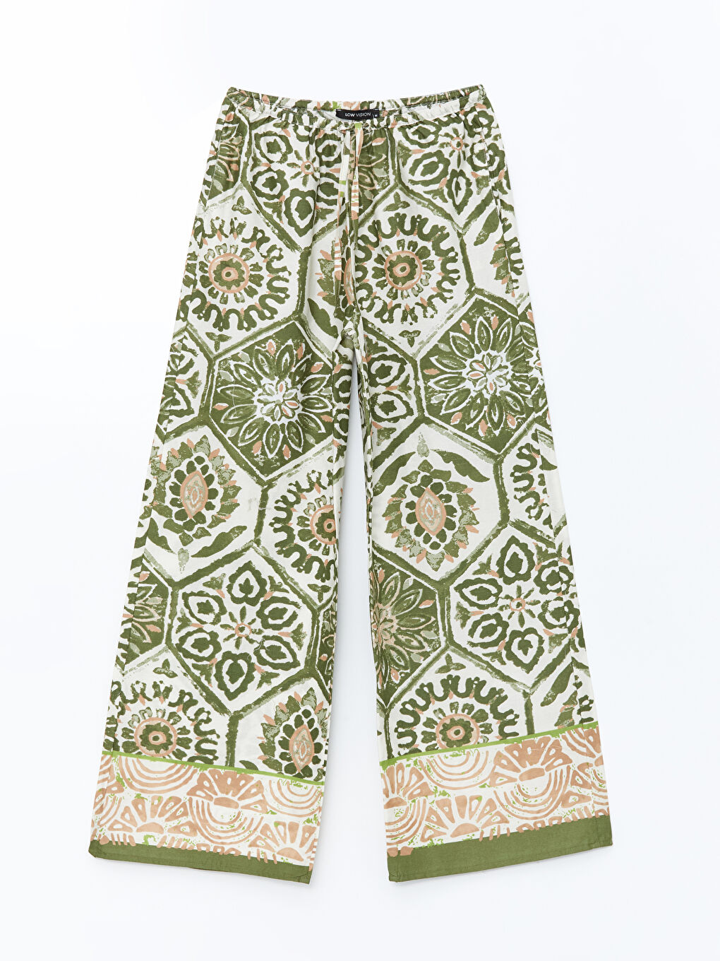 بنطلون نسائي بنقشة بخصر مرن-4