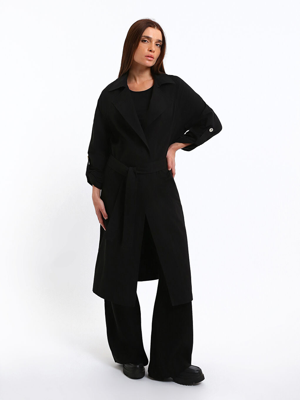 Ceket Yaka Oversize Kadın Trençkot-1