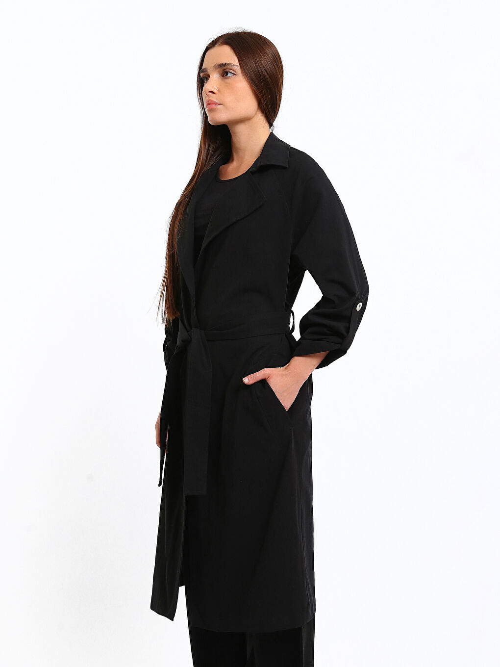 Ceket Yaka Oversize Kadın Trençkot-3