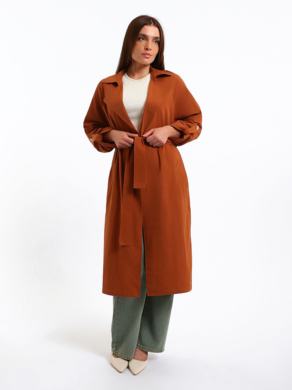 Jacket Collar Oversize Women's Trench Coat-1